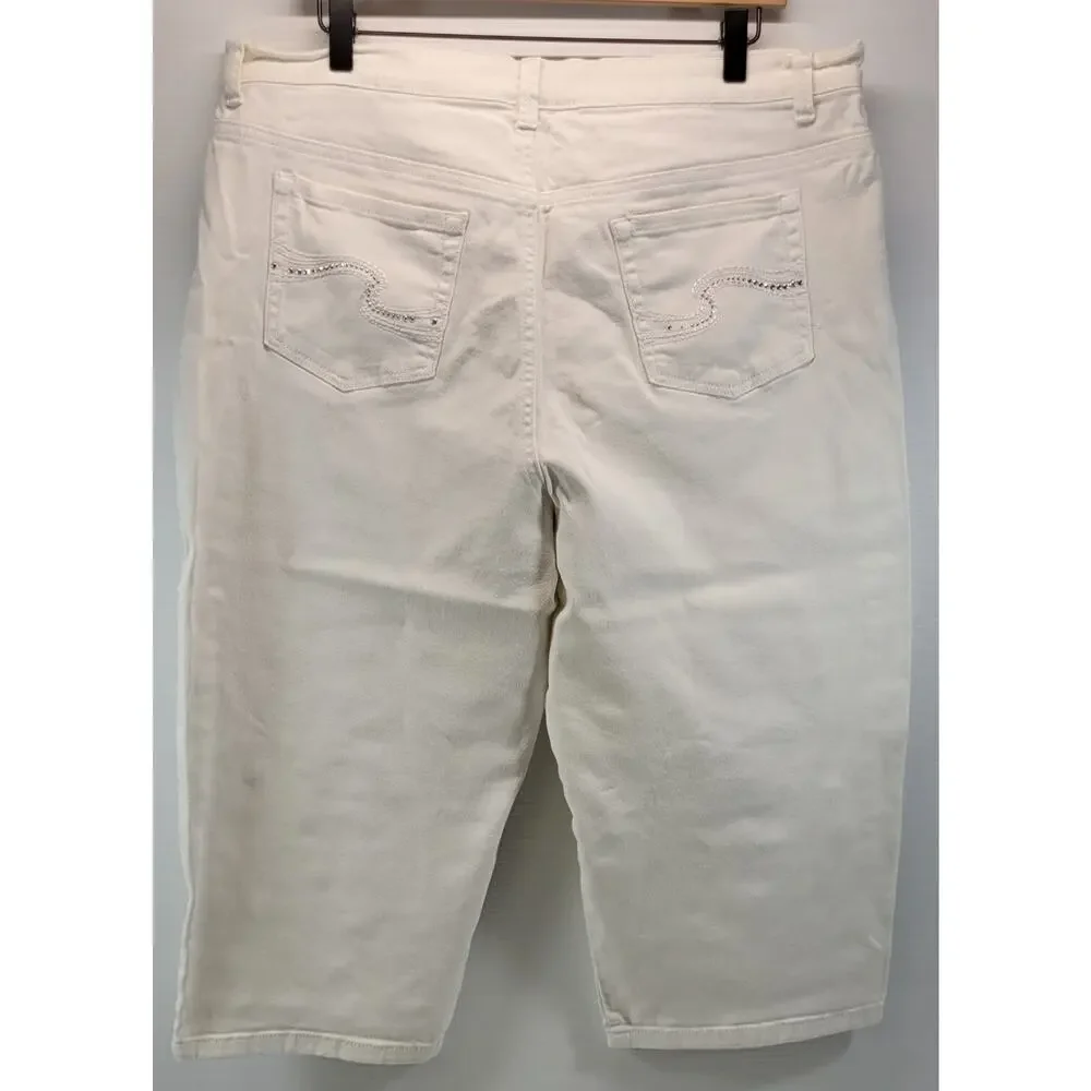 L9) Gloria Vanderbilt Amanda Capri White Studded Denim Pants 18 Missy